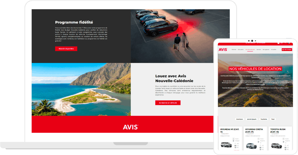Site internet de réservation de véhicules en ligne pour l'enseigne AVIS