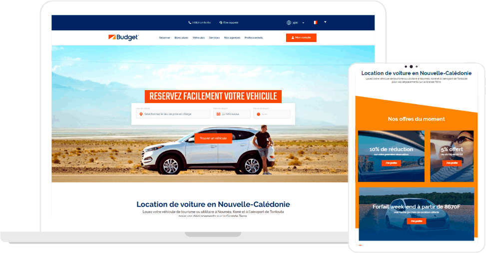Site internet de réservation de véhicules en ligne pour l'enseigne BUDGET