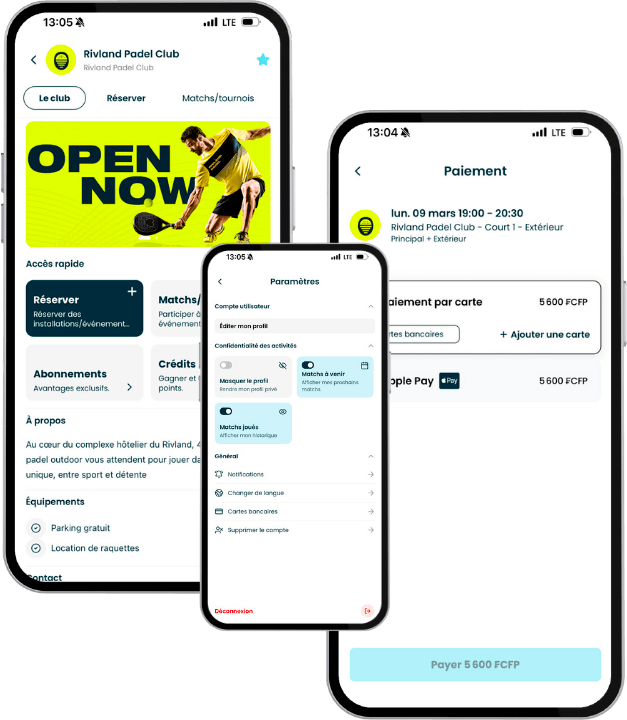 Application mobile pour réserver son terrain de padel