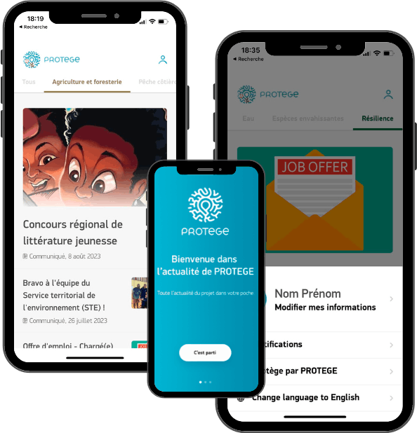 Application mobile informative relié au site internet de PROTEGE