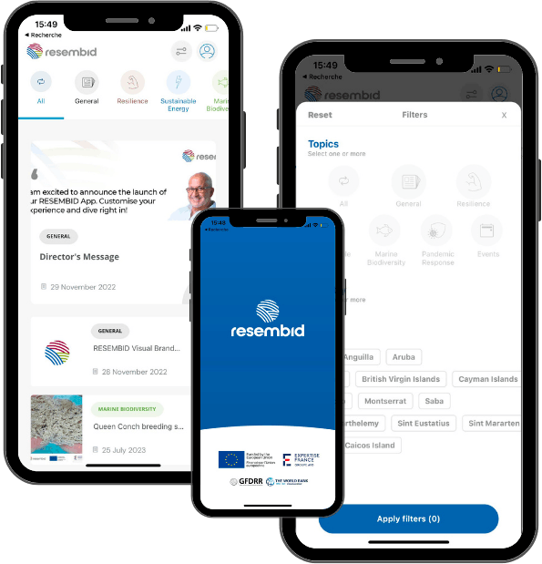 Application mobile sur les actualités du programme Résilience dans les Caraïbes