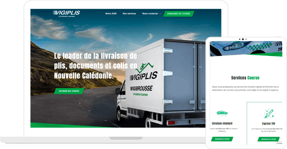 Site internet de l'entreprise Vigiplis, la solution de livraison n°1 en Nouvelle-Calédonie