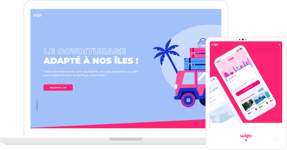 Site internet pour présenter Wigo, l'application mobile de covoiturage en Nouvelle-Calédonie